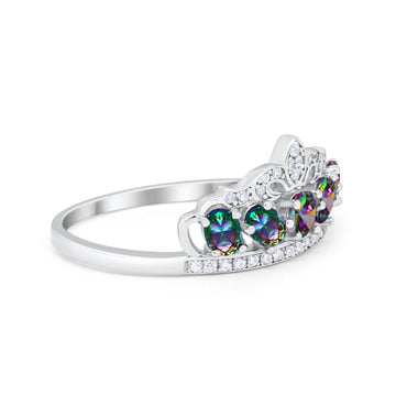 King Crown Ring Oval Simulated Rainbow CZ 925 Sterling Silver